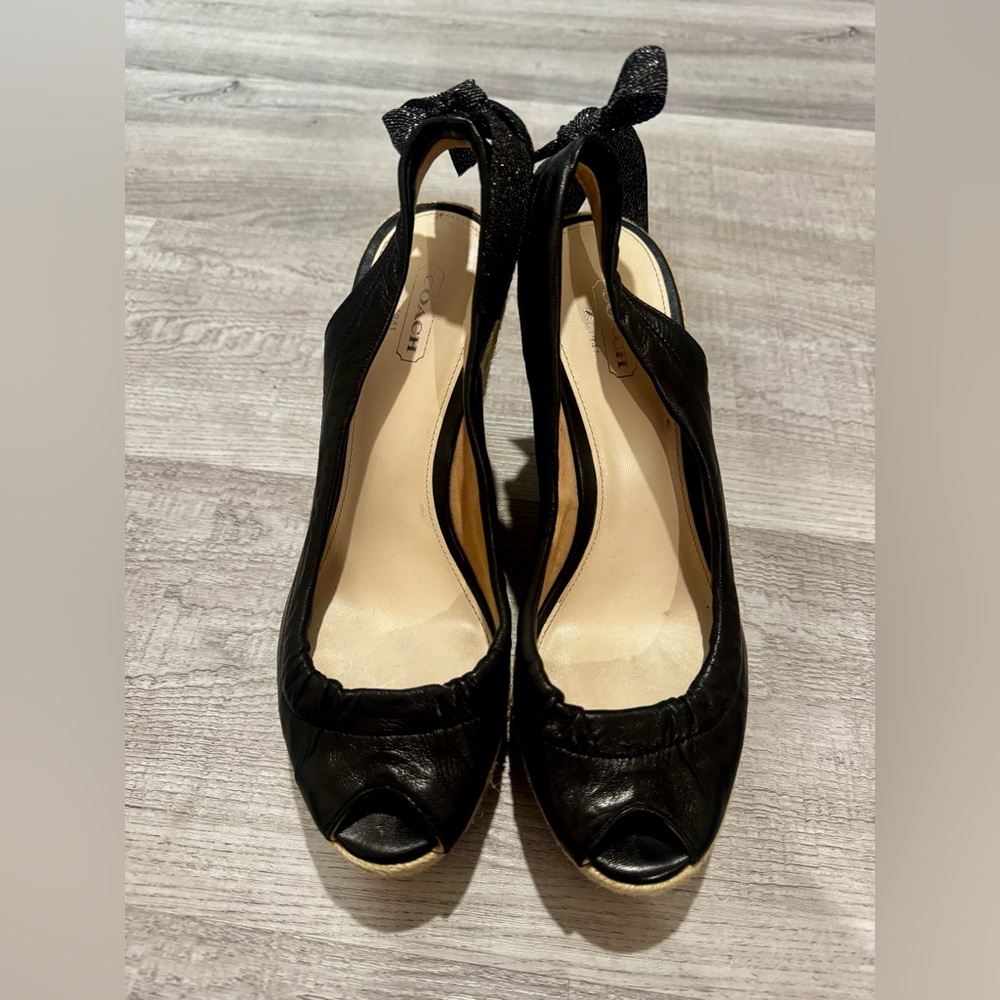 Coach Black Peep-Toe Wedge Shoes size 8